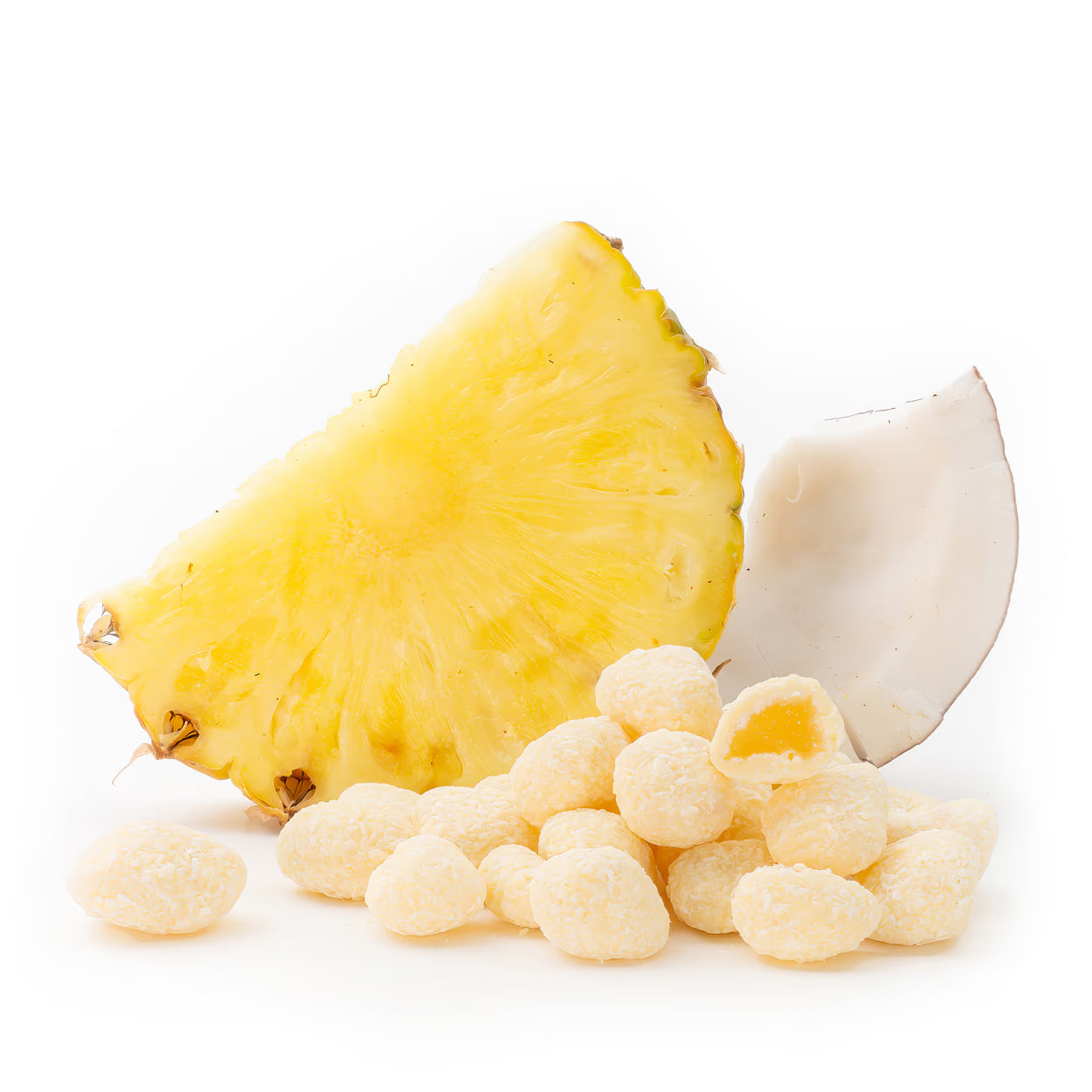 Ananasstücke in weißer Schokolade Pina Colada von Snackberries – getrocknete Ananas mit weißer Schokolade