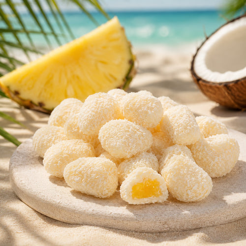 Ananasstücke in weißer Schokolade Pina Colada von Snackberries – getrocknete Ananas mit weißer Schokolade, Produktansicht 5
