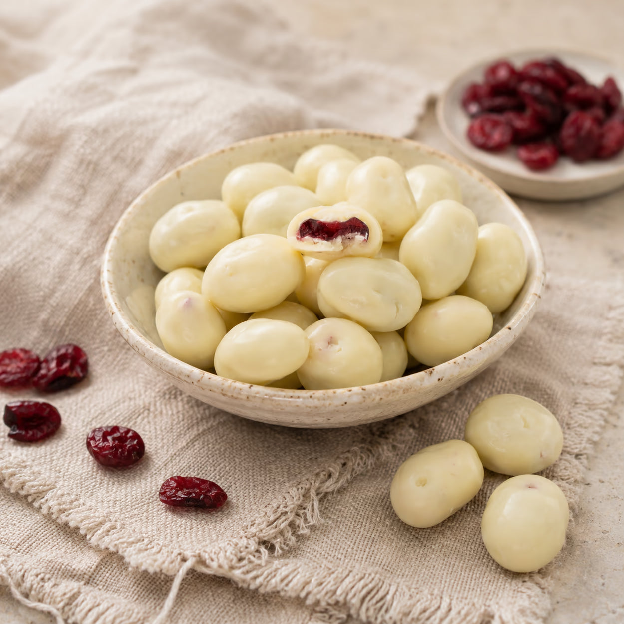 Cranberries in weißer Schokolade