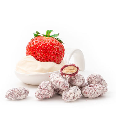 Translation missing: de.Gebrannte Mandelkerne Erdbeere-Joghurt von Snackberries – karamellisierte Mandeln mit Erdbeer-Joghurt-Note