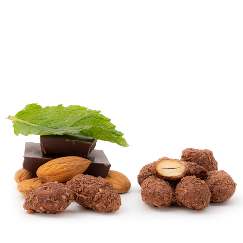 Gebrannte Mandelkerne Schoko-Minze von Snackberries – karamellisierte Mandeln mit Schoko-Minz-Note