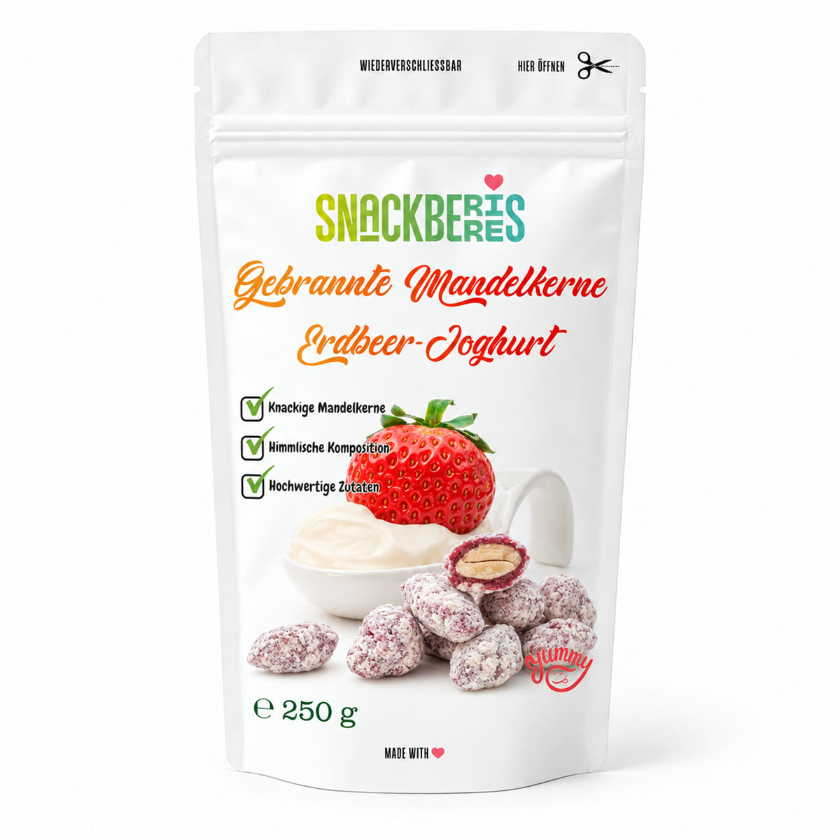 Gebrannte Mandelkerne Erdbeere-Joghurt – Verpackung