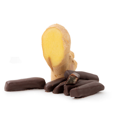 Translation missing: de.Ingwer in Zartbitterschokolade von Snackberries – kandierter Ingwer mit Zartbitterschokolade