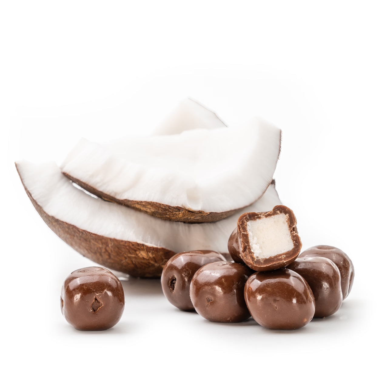 Kokosnuss in Vollmilchschokolade von Snackberries – Kokosnusswürfel mit Vollmilchschokolade