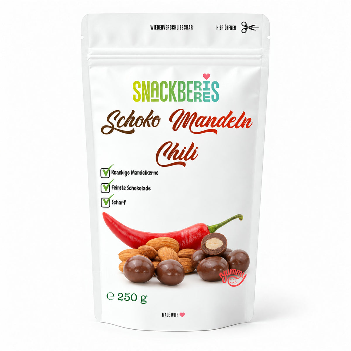 Mandelkerne in Vollmilchschokolade Chili – Verpackung