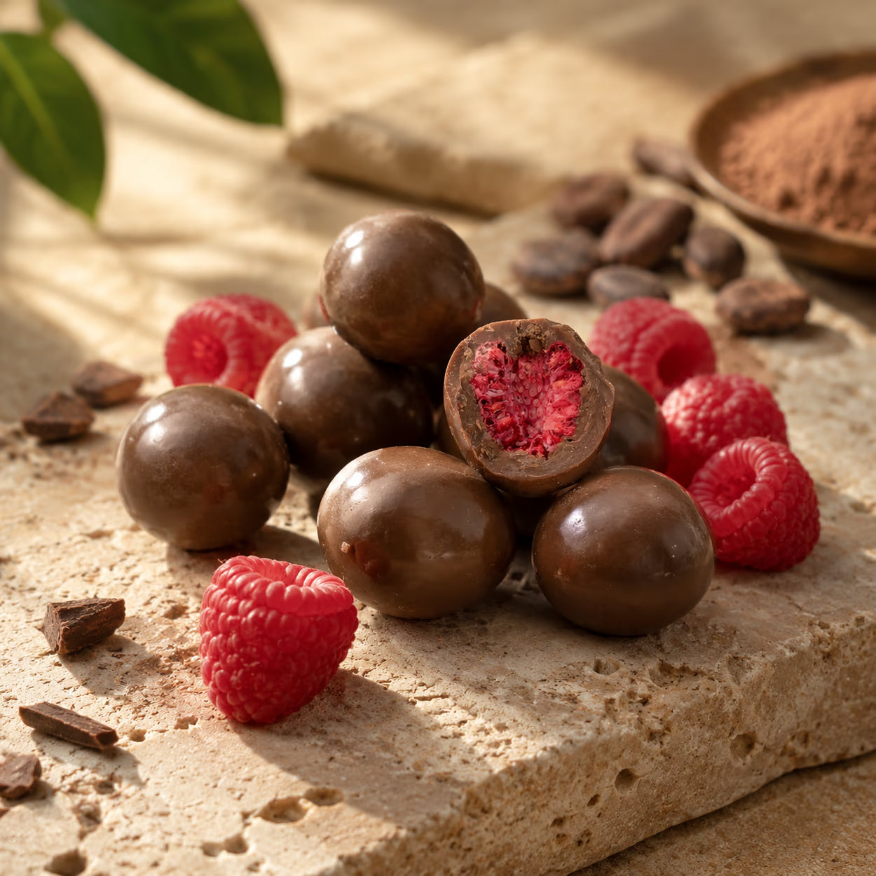Gefriergetrocknete Himbeeren in Vollmilchschokolade