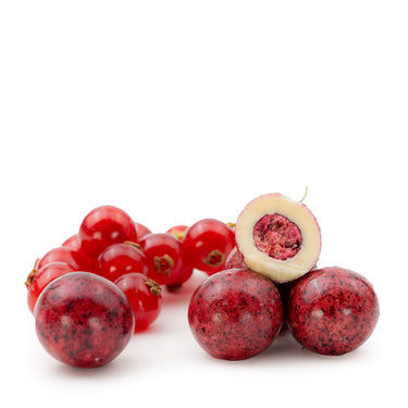 Translation missing: de.Gefriergetrocknete Johannisbeeren in weißer Schokolade von Snackberries – Johannisbeeren mit weißer Schokolade