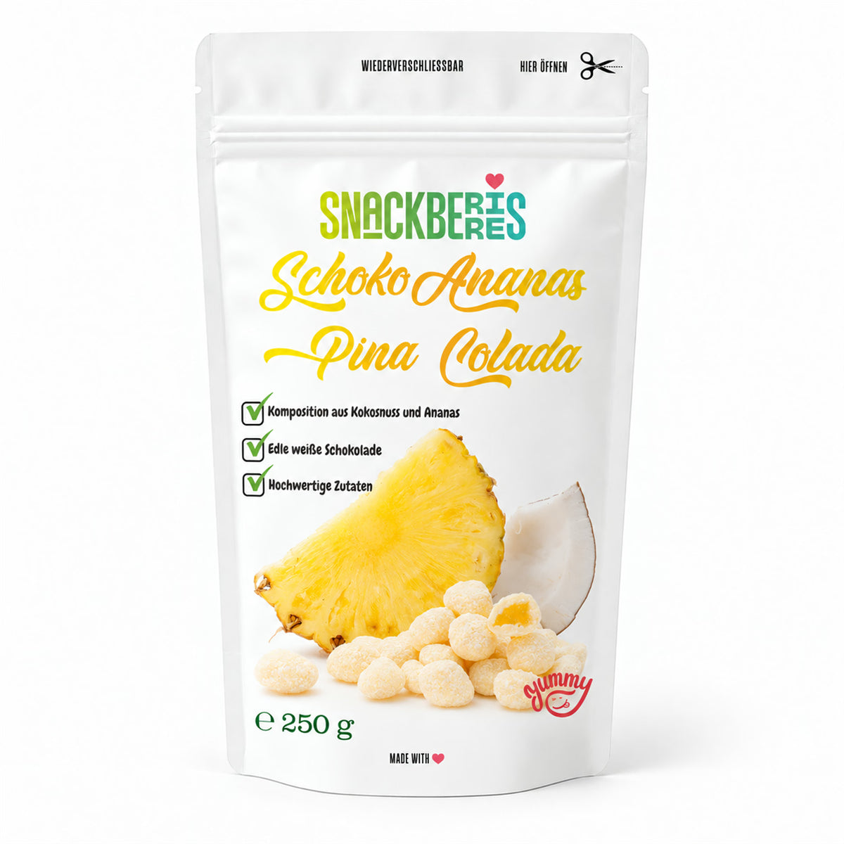 Ananasstücke in weißer Schokolade Pina Colada – Verpackung