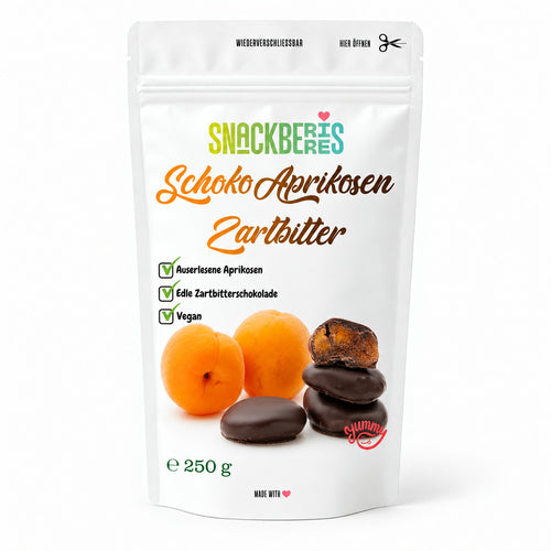 Aprikosen in Zartbitterschokolade – Verpackung