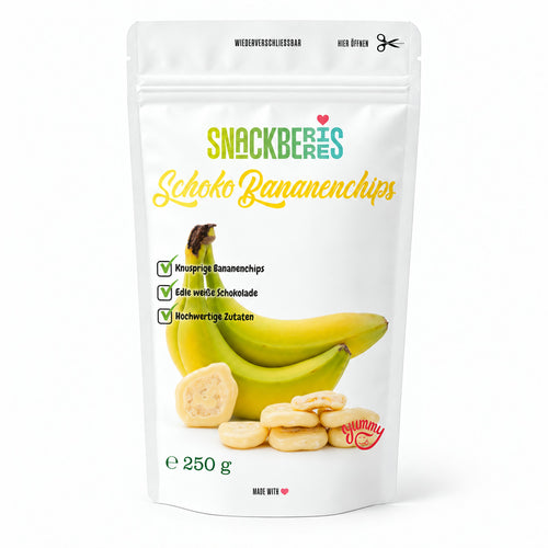 Bananenchips in weißer Schokolade – Verpackung