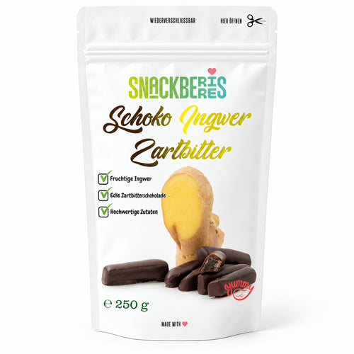 Ingwer in Zartbitterschokolade – Verpackung