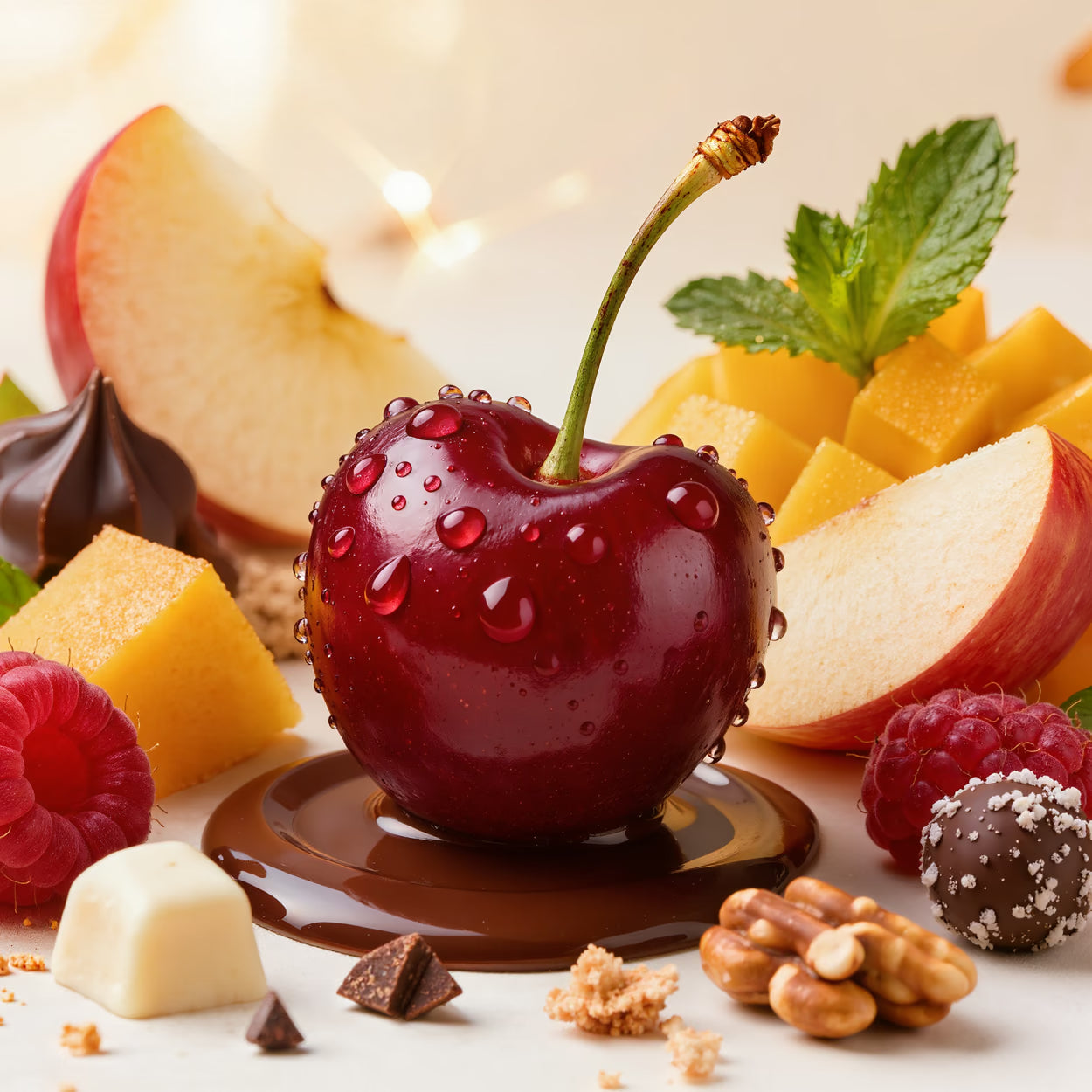 Schokolierte Früchte von Snackberries in einer Auswahl aus Zartbitter-, Vollmilch- und weißer Schokolade